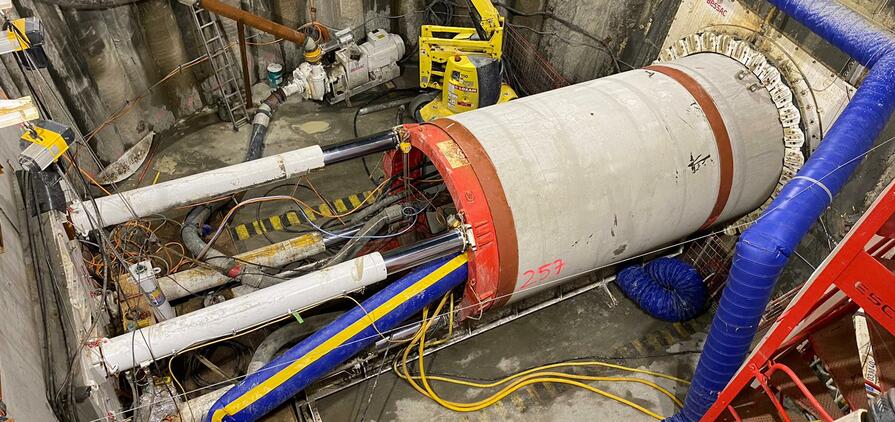 Tunnel construction site at one of the two stations that convert the direct current from the line into alternating current for the supply grids 
