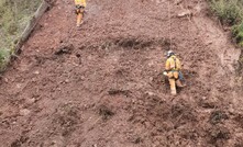  A Network Rail rope access team working to remedy a trackside landslip on the Newport to Gloucester railway line