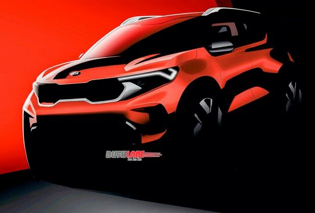 Kia Sonet compact SUV teased via official rendering in Red colour