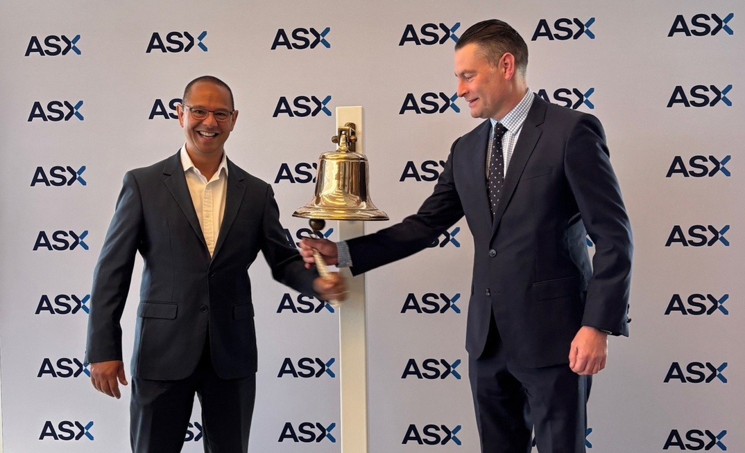 BMC chair Steven Michael and MD Michael McClelland ringing the ASX bell
