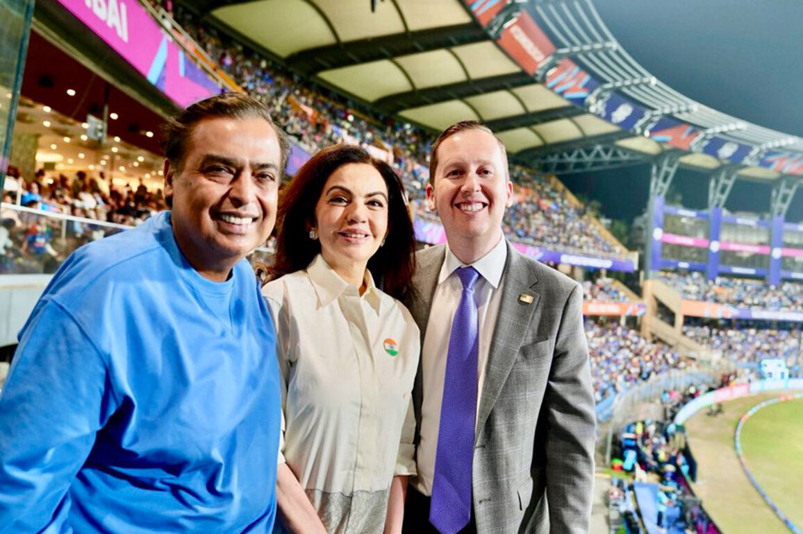 US Ambassador Sergio Gor meet Mukesh Ambani, Nita Ambani at India-US T20 WC clash