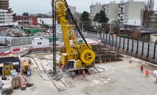 A Soilmec SC-110 Urban at work on the site of the Rueil – Suresnes Mont-Valérien station site along Line 15 West part of the Grand Paris Express project