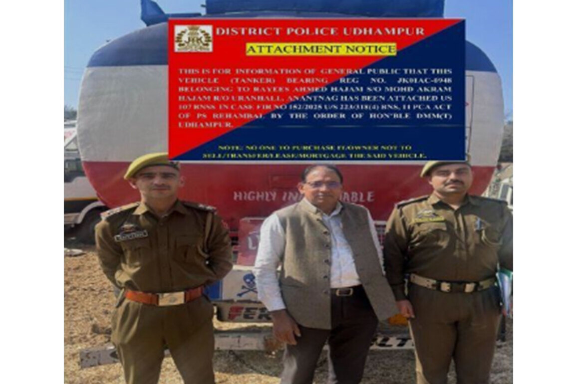 JK Police attach 40 lakh movable property of habitual bovine smuggler in Udhampur district