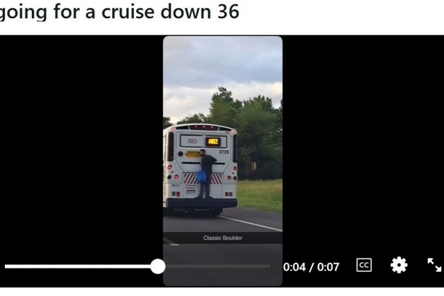 RTD police investigating video showing man riding on back of bus on U.S. 36