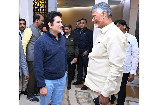 "Delighted to meet him": Andhra CM Chandrababu Naidu after meeting Sachin Tendulkar at Delhi airport