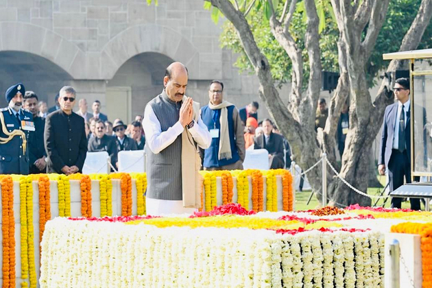Lok Sabha Speaker Om Birla pays tribute to Mahatma Gandhi on 78th death anniversary at Raj Ghat