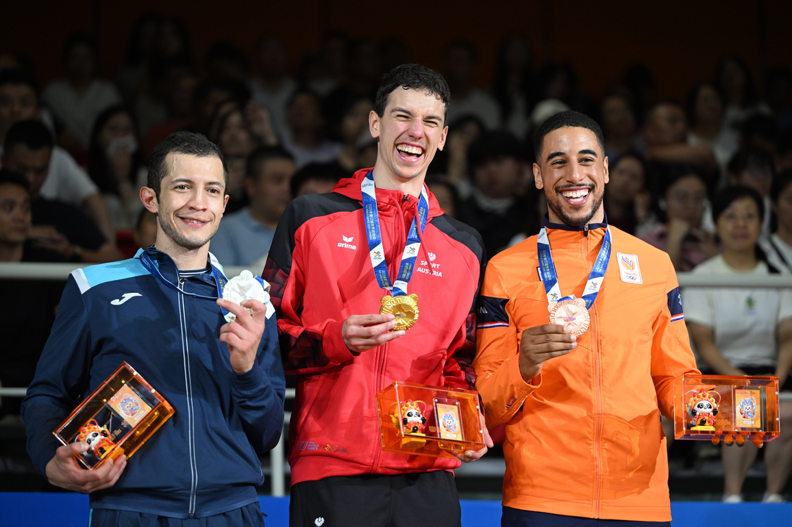 (SP)CHINA-CHENGDU-THE WORLD GAMES 2025-KICKBOXING-MEN'S POINT FIGHTING -74KG-VICTORY CEREMONY (CN)