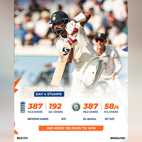 Carse's stunning spell leaves India at disadvantage, India post 58/4 while chasing 193 (Day 4, Stumps)