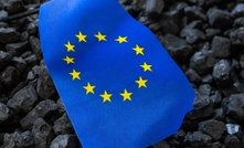 European Union flag against the background of coal