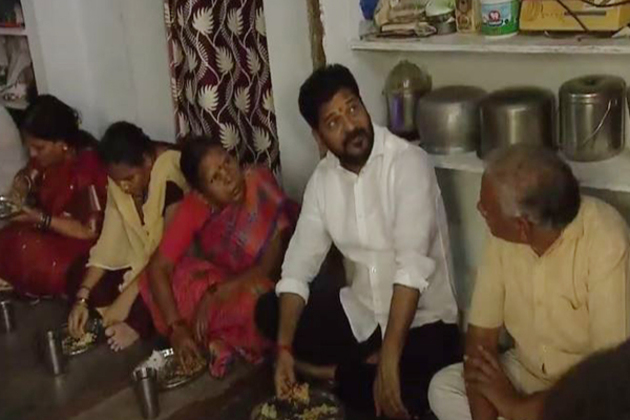 CM Revanth Reddy shares lunch with rice scheme beneficiary in Telangana
