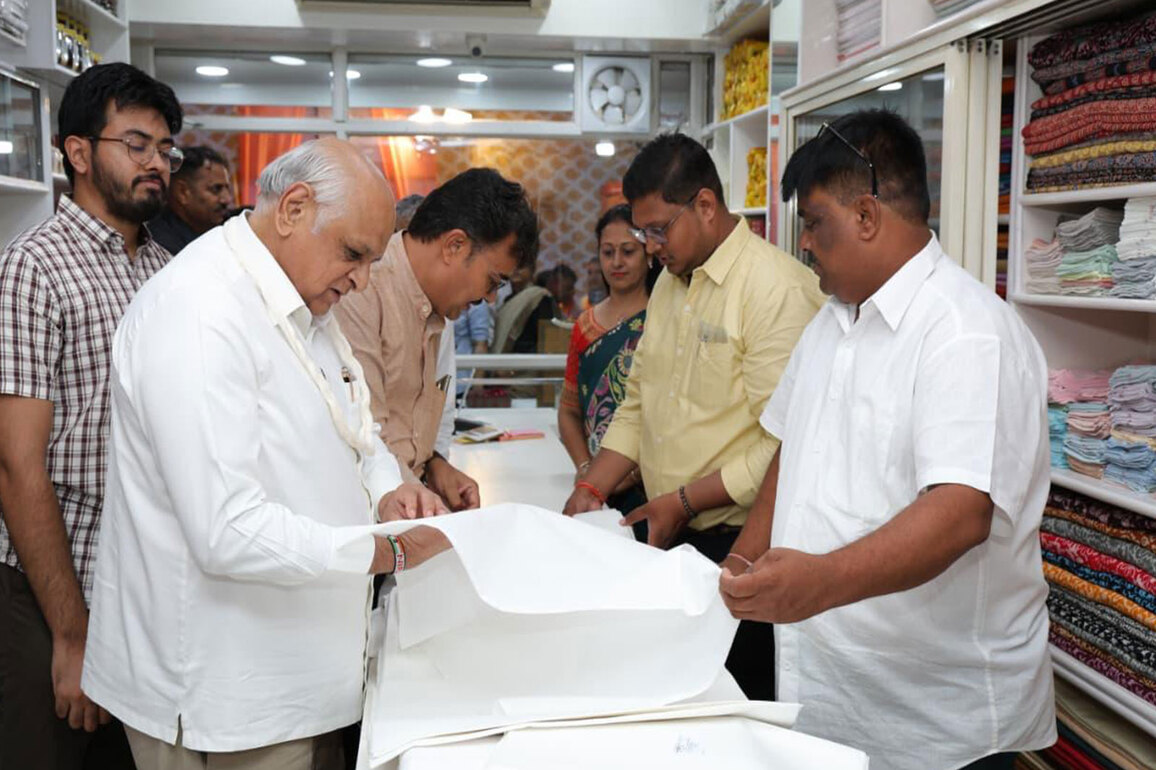 Gujarat CM Bhupendra Patel purchases Khadi on Gandhi Jayanti