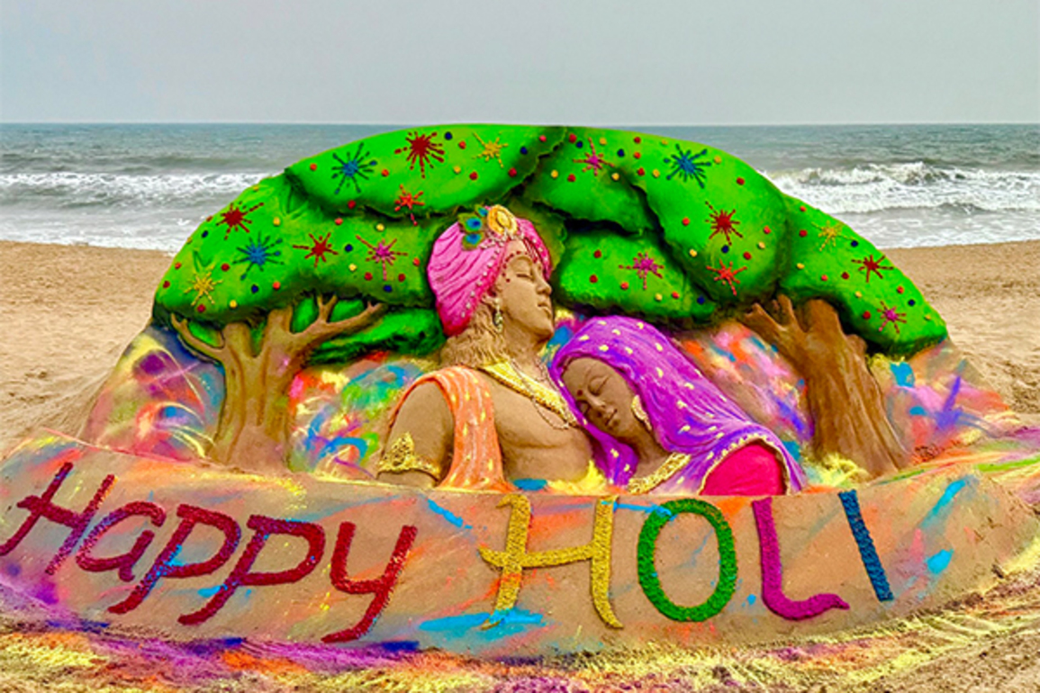 Sudarshan Pattnaik catches eye balls with 'Radha-Krishna' theme sand art on Holi