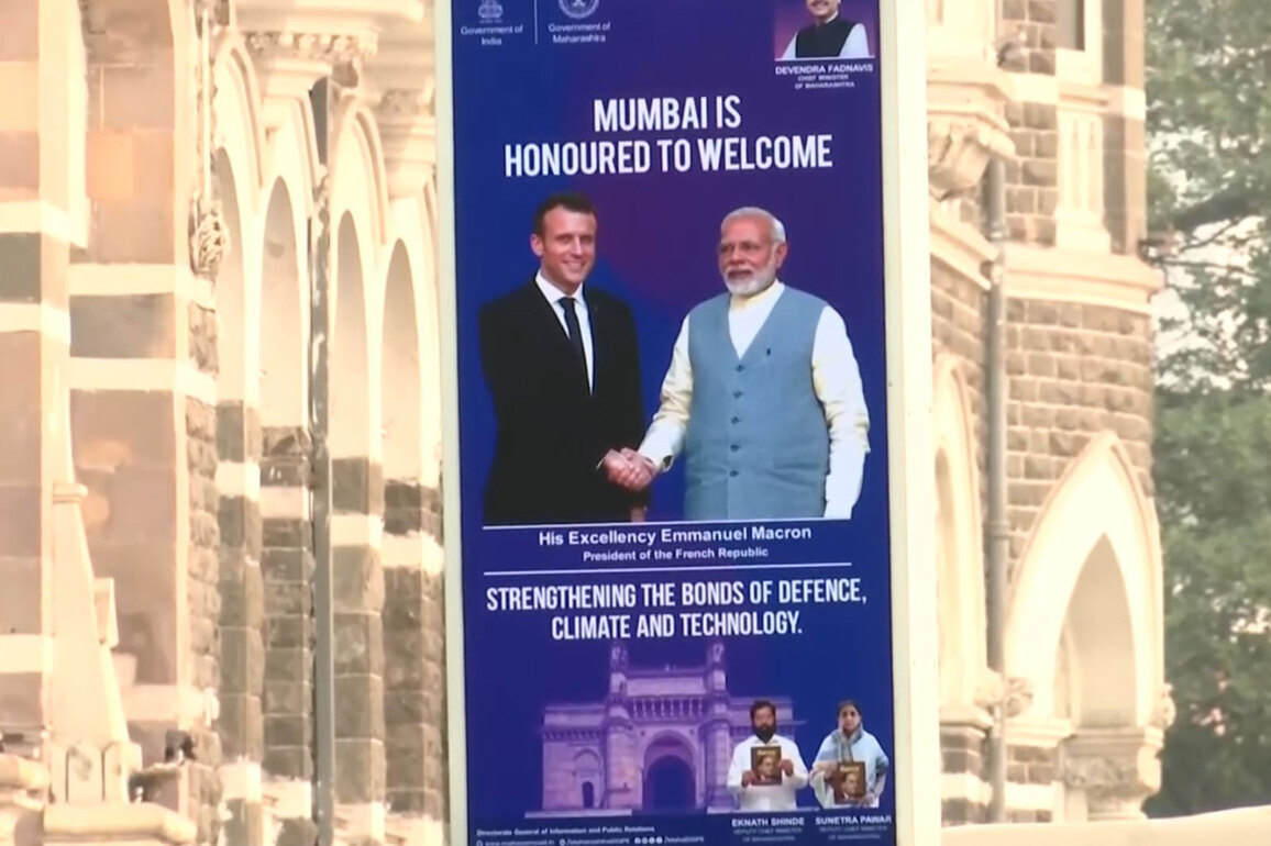 Posters welcoming French President Emmanuel Macron put up across Mumbai