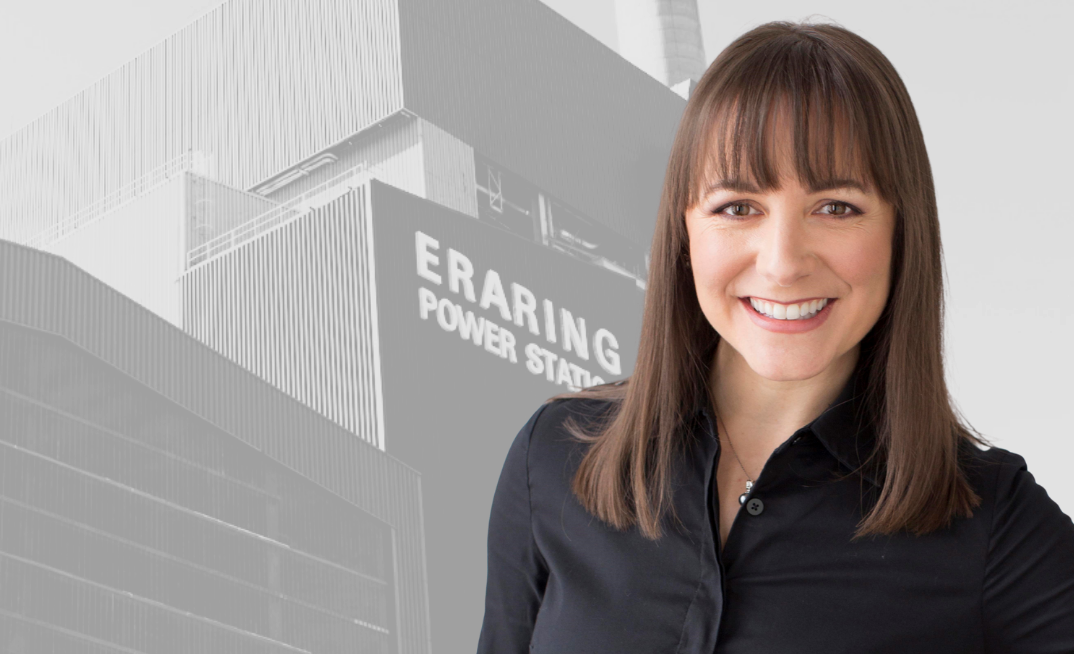 A symbol of the transition’s timing problem: Schneider Electric’s Lisa Zembrodt with Eraring Power Station in the background.
