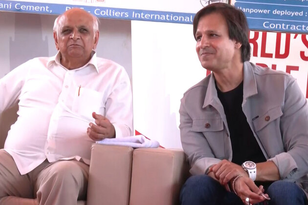 Gujarat CM Bhupendra Patel, actor Vivek Oberoi visit construction site of Vishv Umiyadham temple in Ahmedabad