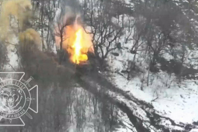 Tank burns out after reported Russian drone strike 