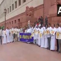 INDIA bloc MPs protest in Parliament premises over SIR in Bihar