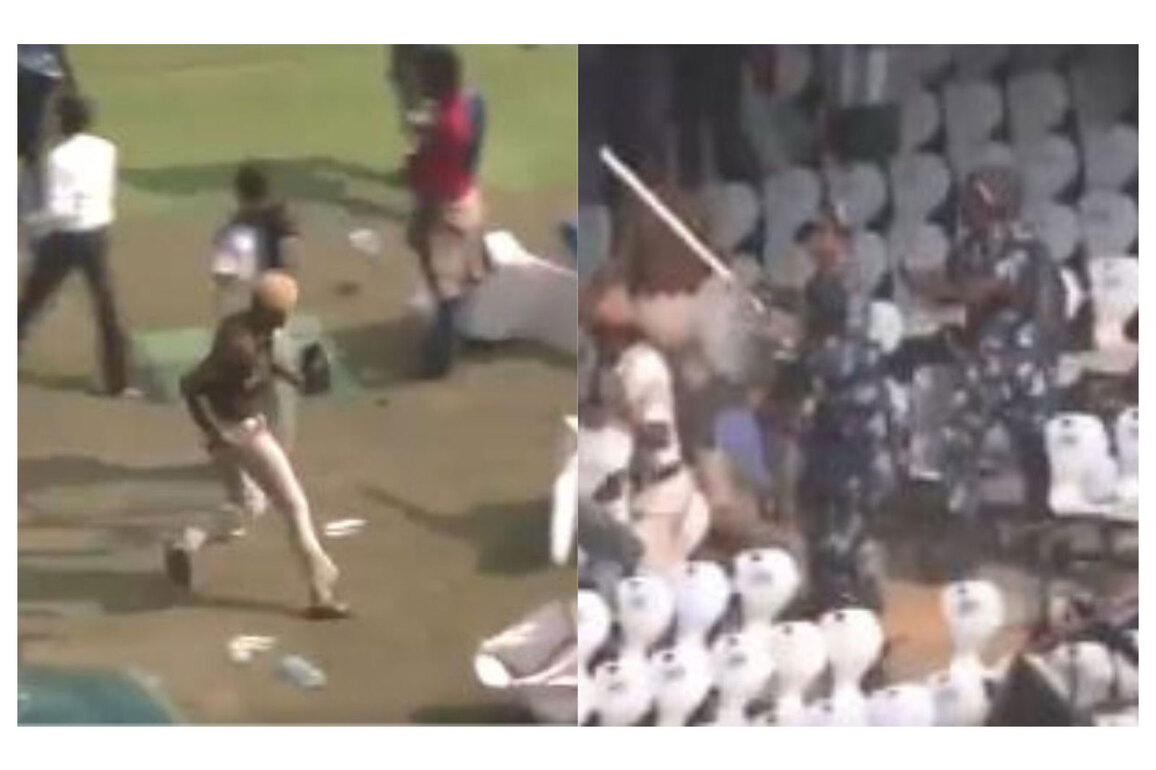 Police personnel use mild force to disperse angry crowd after chaos breaks out during Messi's Kolkata Event