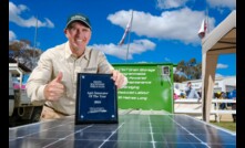  Justin Dunn, Temora, NSW, winner of the 2018 Henty Agri-Innovator of the Year Award with The Shepherd auto sheep feeder. Image courtesy HMFD.