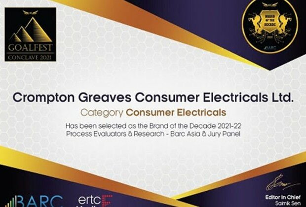 Crompton wins the prestigious "Brand of the Decade" award by Herald Global and BARC Asia