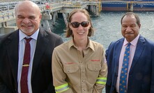 PNG's Dep PM John Rosso (left), with ExxonMobil's Tera Shandro and PNG PM James Marape