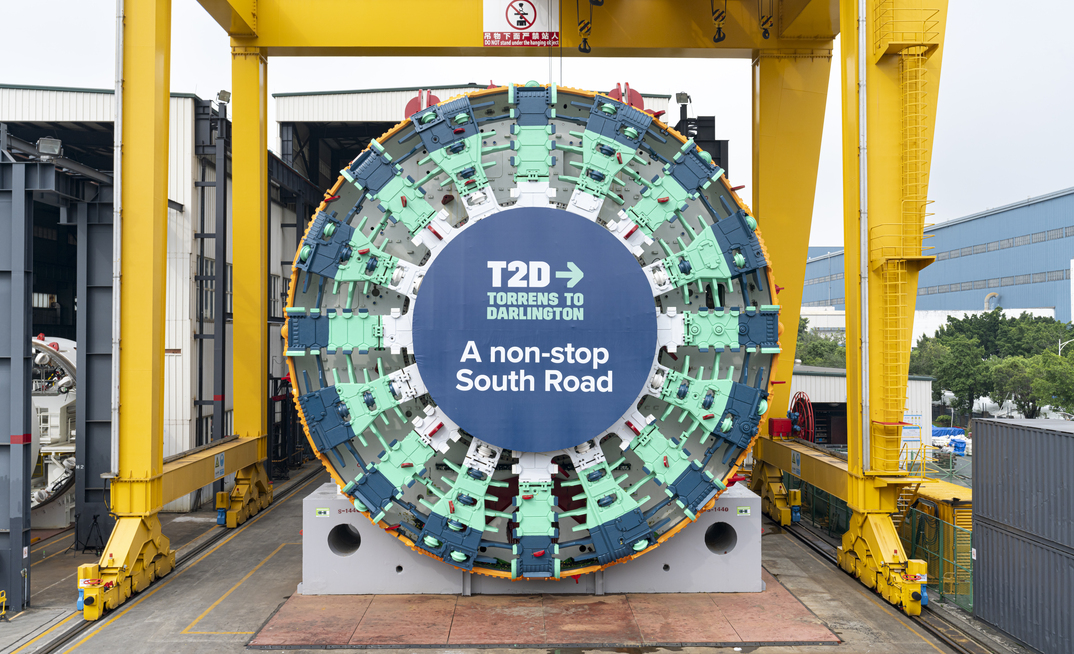 The first of three TBMs that will be used on the South Road infrastructure development beginning its journey from China to Adelaide, Australia 
