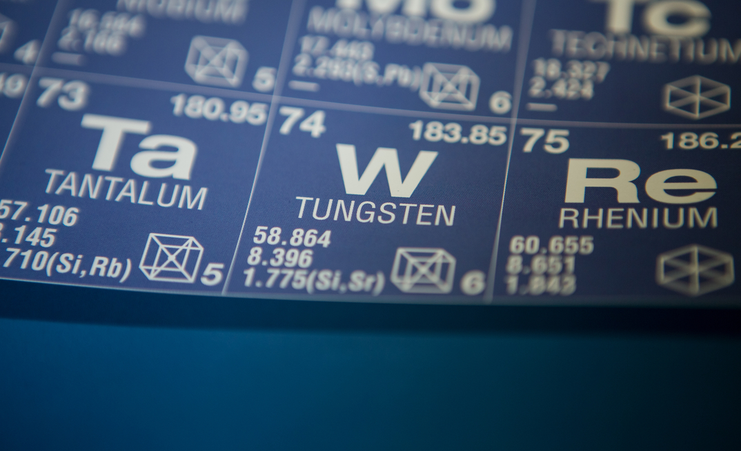 Tungsten on the periodic table of elements.