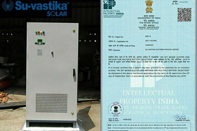 Start-up Su-vastika Solar received a patent for its IoT based system from the Government of India