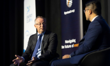 Beach Energy CEO Brett Woods speaks with Rystad Energy’s Calvin Lau during the Energy Club WA’s May industry dinner in Perth.
