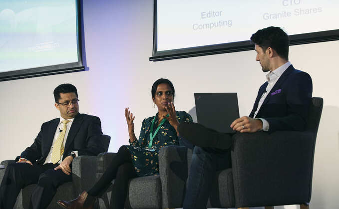 Thenmozhi Paramasivam & Manuj Sarpal with Tom Allen