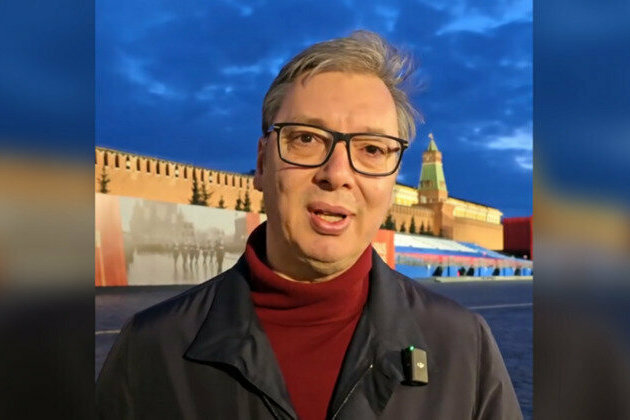 Defiant Serbian leader sends message to EU from Red Square 