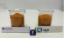 High purity (99.93%) vanadium pentoxide (V2O5) extracted from Queensland industrial waste at the University of Queensland. Image by QEM.