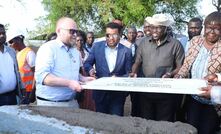  Jørgen Evjen, chief executive officer of Akobo Minerals, lays stone at mine