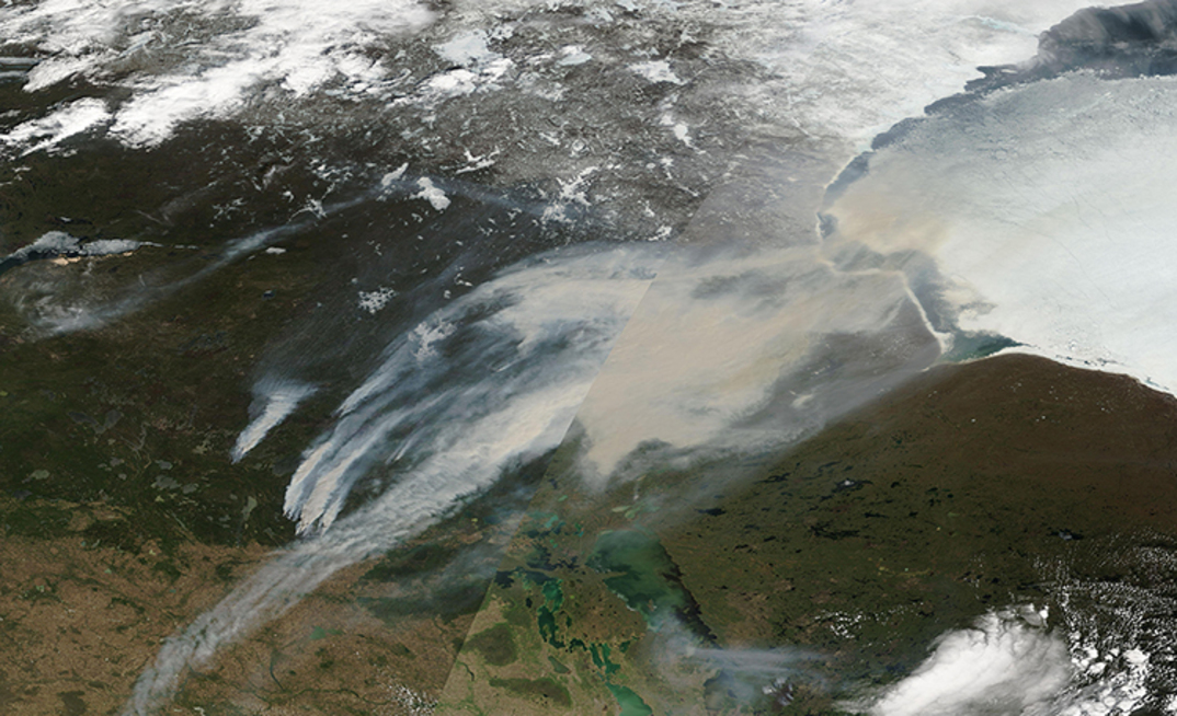 Smoke covers Canadian skies on May 28, 2025, as wildfires burn in Saskatchewan and Manitoba.