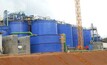 Carbon in leach (CIL) tanks at Aureus Mining's New Liberty gold mine in Liberia