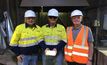 Horizon Minerals board members Ashok Parekh (left), Jon Price and Peter Bilbe with Boorara’s first gold.