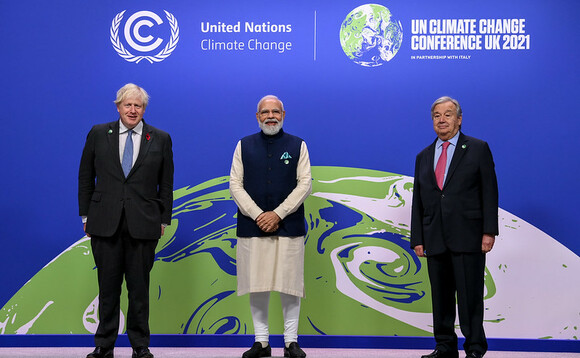 (L-R) Boris Johnson, Narenda Modi and Antonio Guterres at the Summit in Glasgow earlier | Credit: Karwai Tang / UK government (L-R) Boris Johnson, Narenda Modi and Antonio Guterres at the Summit in Glasgow earlier | Credit: Karwai Tang / UK government