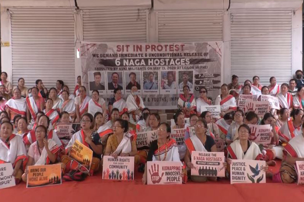 Manipur: Majorkhul Kabui village residents protest for release of six abducted Naga civilians