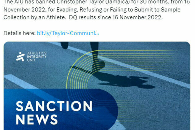 Jamaican Taylor banned for 30 months for doping rule violation