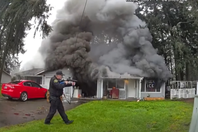 Bodycam video shows man wielding hatchet set home on fire during eviction
