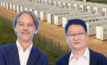 Pacific Green COO Christo Hammes and Trina Storage Global Marketing President Yang Bao. Pictured behind is a Battery Storage Farm.