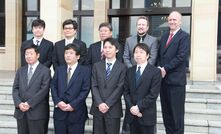 SMMO managing director Hitoshi Ito (rear centre) with Gold Road director Justin Osborne and chairman Ian Murray.