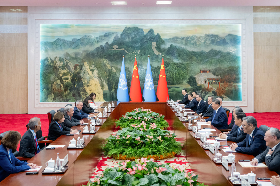 (SCO Tianjin Summit) CHINA-TIANJIN-XI JINPING-UN CHIEF-MEETING (CN)