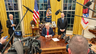 US President Donald Trump signs executive orders on February 10, 2025, in the Oval Office