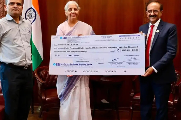 State Bank of India hands over Rs 8,813 cr dividend cheque to government for FY26