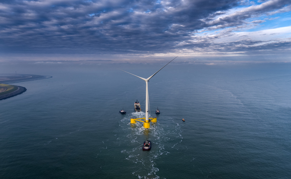 Finished wind turbines from the Kincardine floating wind farm being towed into place | Credit: Statkraft, Cobra Group