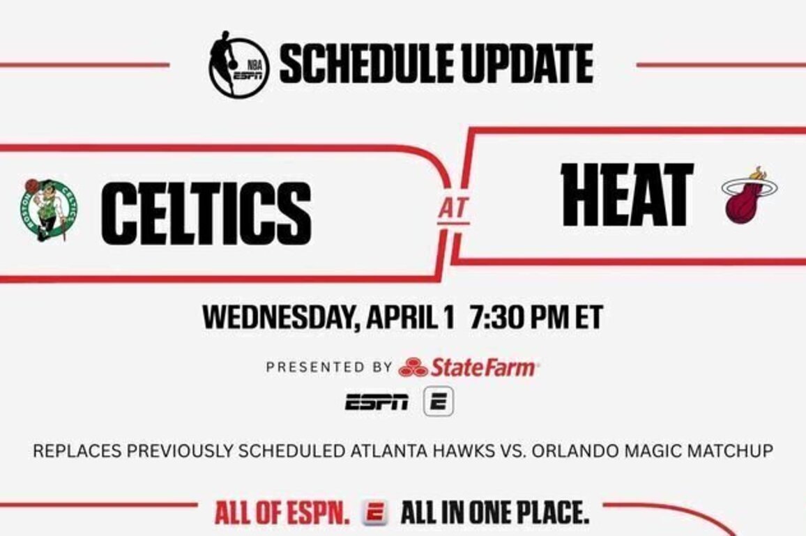 ESPN NBA schedule update: Boston Celtics vs. Miami Heat added on April 1