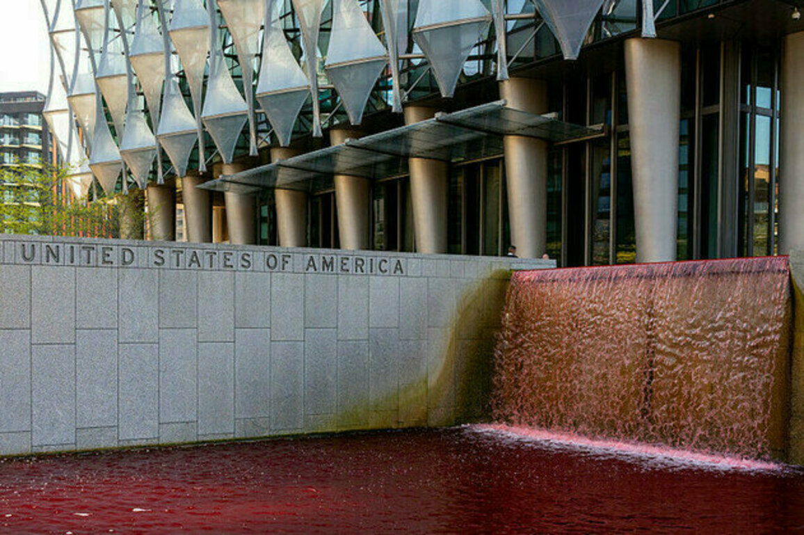 US embassy waters turned blood-red over Gaza 
