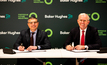  Baker Hughes chairman and CEO Lorenzo Simonelli and Fortescue Future Industries CEO Mark Hutchinson signing a memorandum of understanding between the two companies