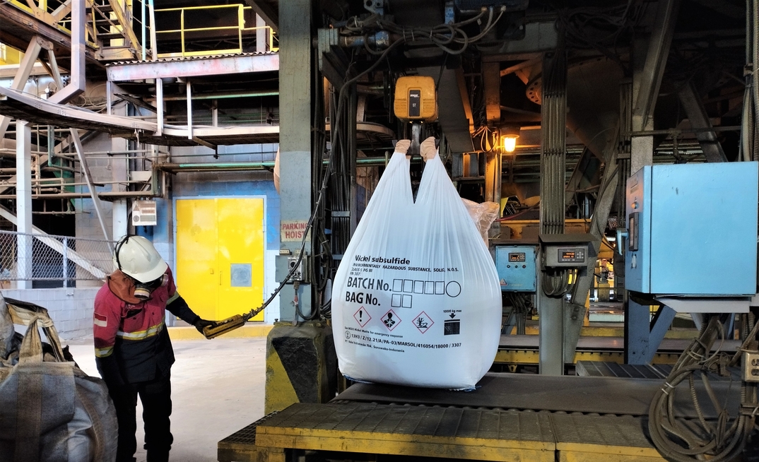 SOROWAKO, INDONESIA - AUGUST 5, 2022: The Nickel product at the smelter Vale Indonesia, had been packaged for export.